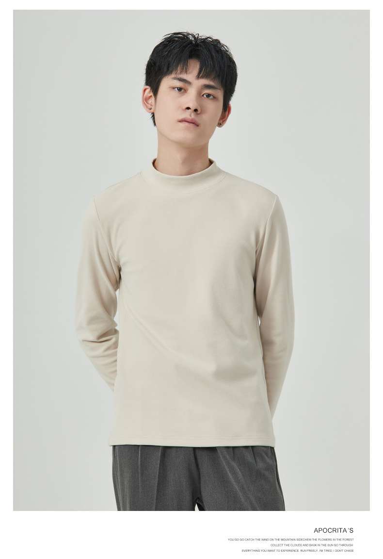 Autumn And Winter Men's High Quality Dralon Half-high Collar Long Sleeves T-shirt