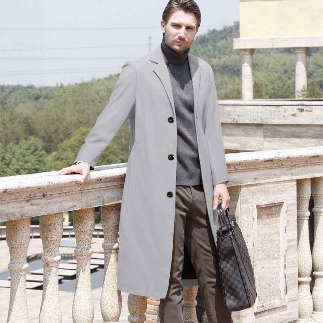 Men's Casual Extended Above The Knee Woolen Trench Coat