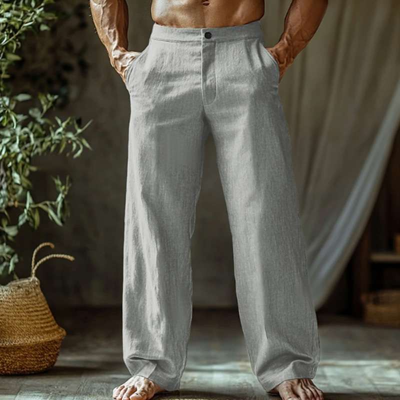 Men's Linen Button Slant Pocket Breathable Trousers