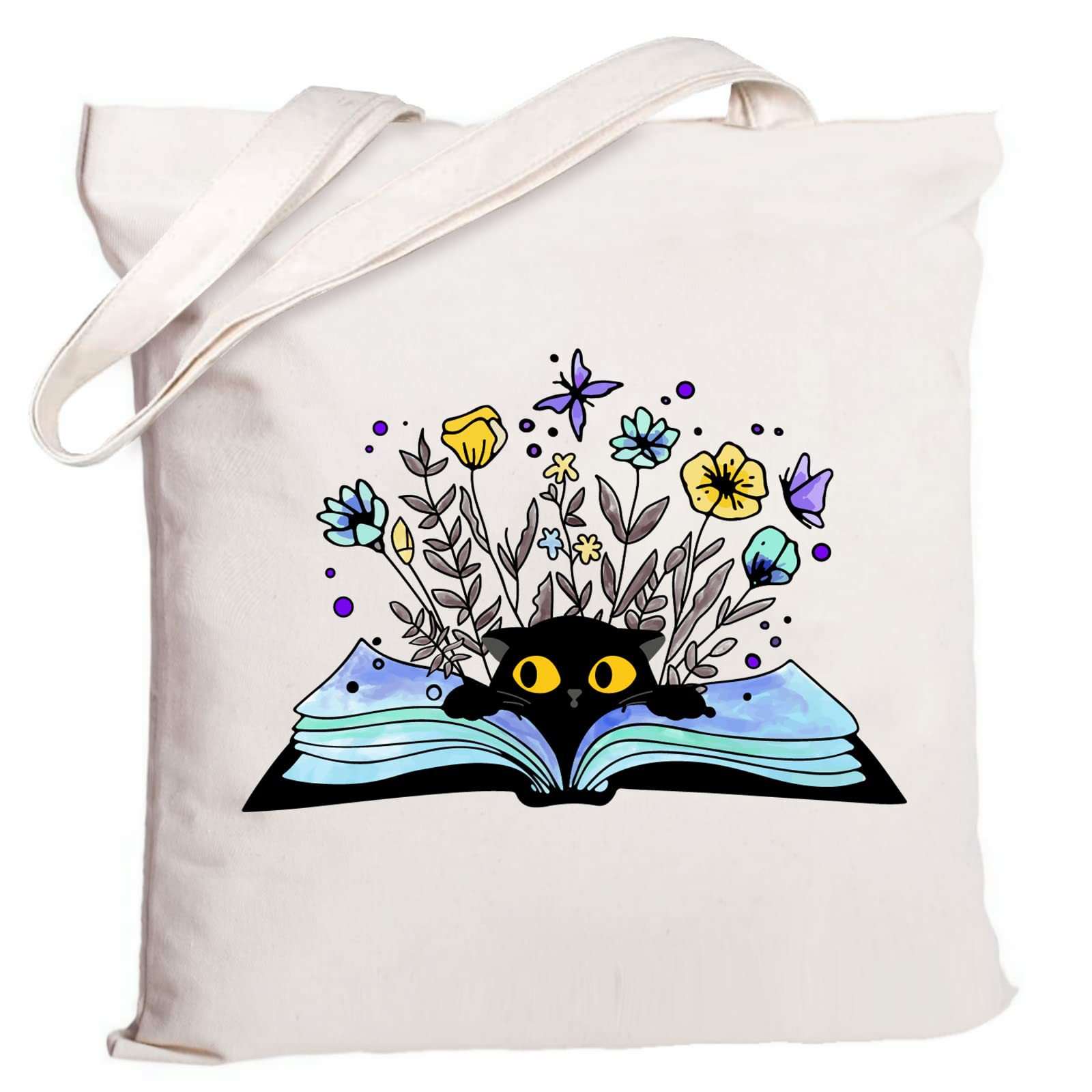 Cartoon Cat Printed Canvas Shoulder Bag Folding Hand Bag