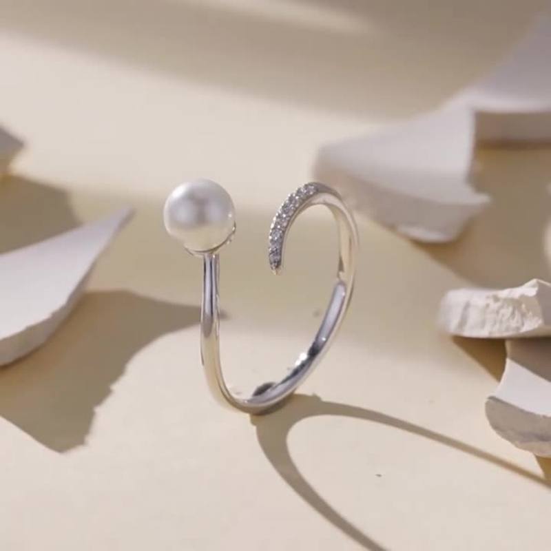 Elegant Shell Pearls Ring S925 Sterling Silver Opening Adjustable
