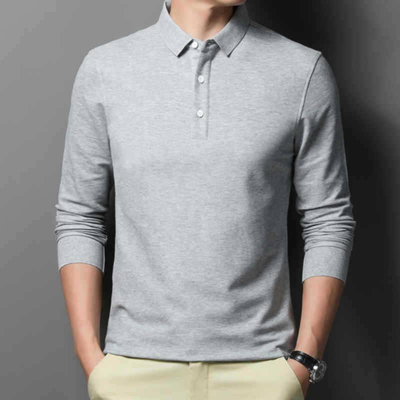 Casual And Comfortable Fashion Classic Solid Color Long Sleeve Lapel Polo Shirt