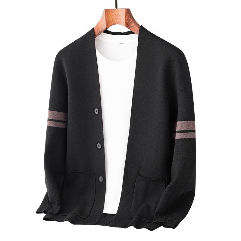 Fall Winter Men Long-sleeved Sweater Coat Thickened Blended Jacquard