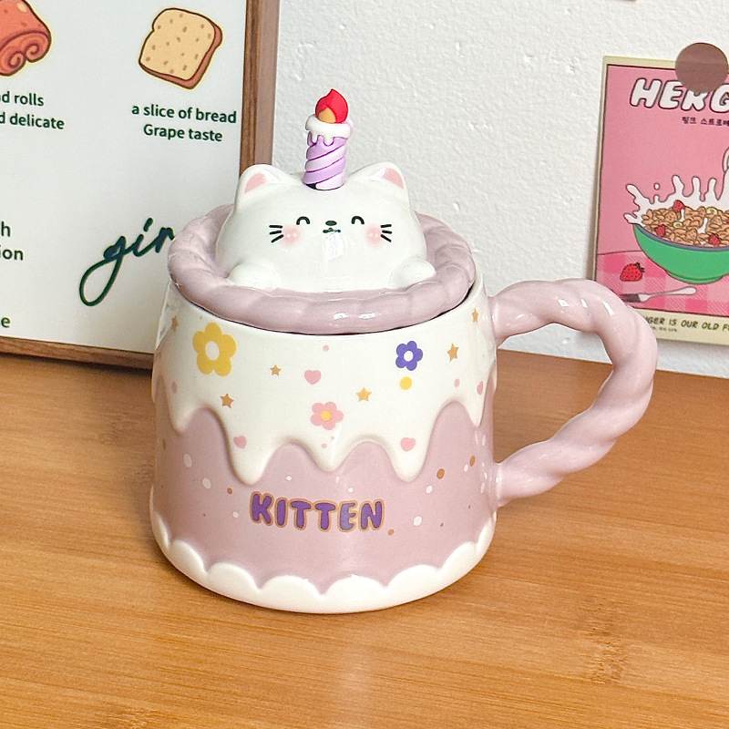 Ceramic Mug With Lid Cartoon Girl