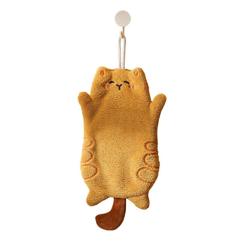 Cute Kitten Rice Grain Coral Fleece Hand Towel Kitchen Hanging Water-absorbing Quick-drying Square Scarf