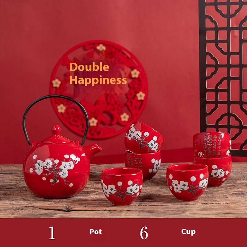 Chinese Red Plum Ceramic Wedding Tea Set