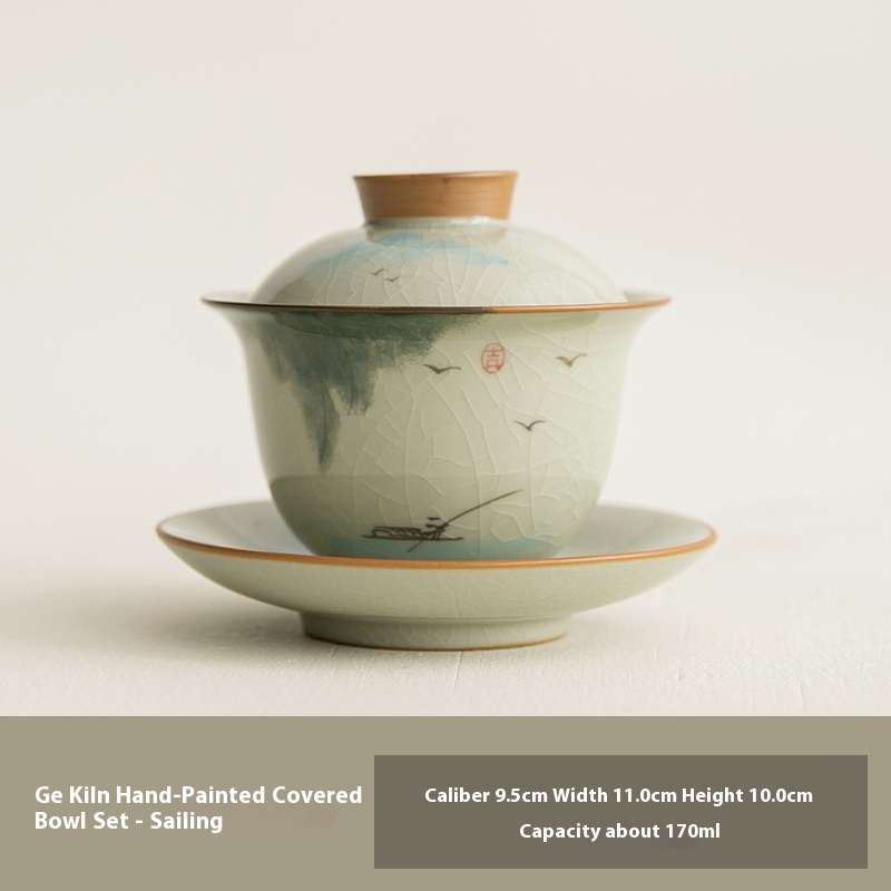 Ge Kiln Hand-painted Gaiwan Kung Fu Tea Set