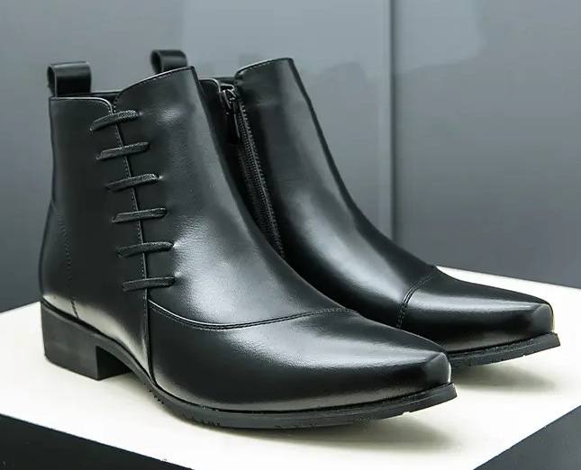 Large Size High-top Shoes Side Zipper Color Matching Leather Shoes Men's British Style