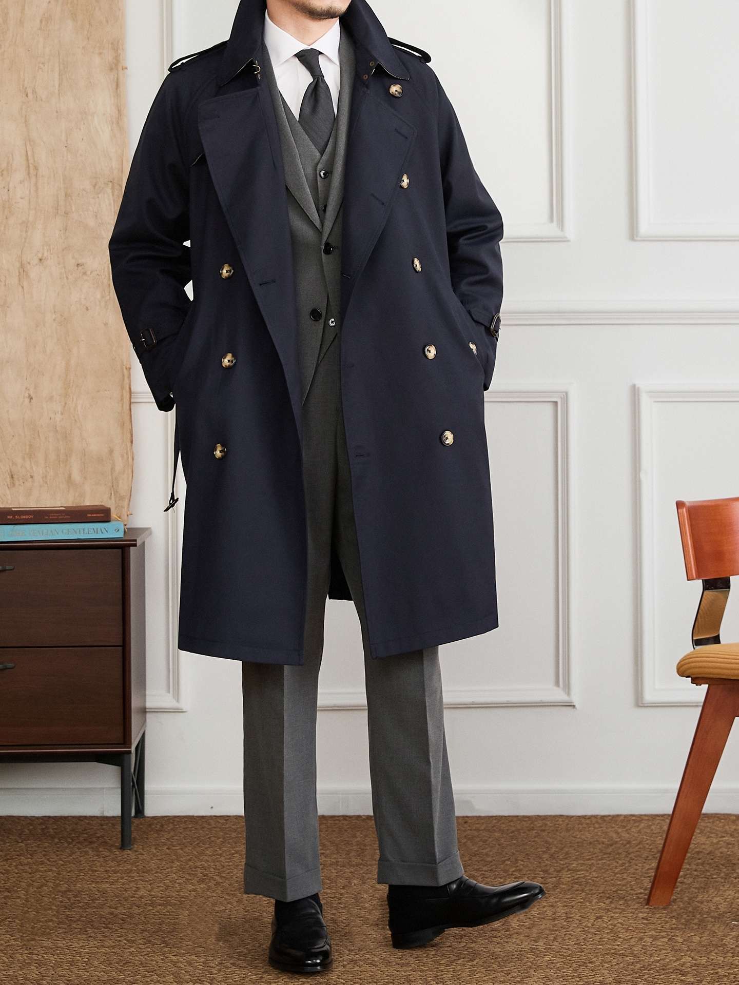 Double-breasted Lapel Trench Coat
