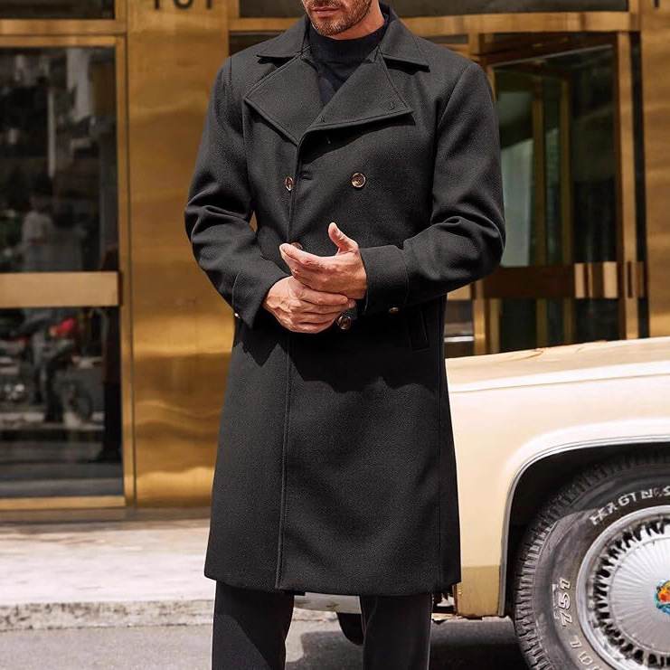 Woolen Male Double-breasted Thickened Woolen Trench Coat