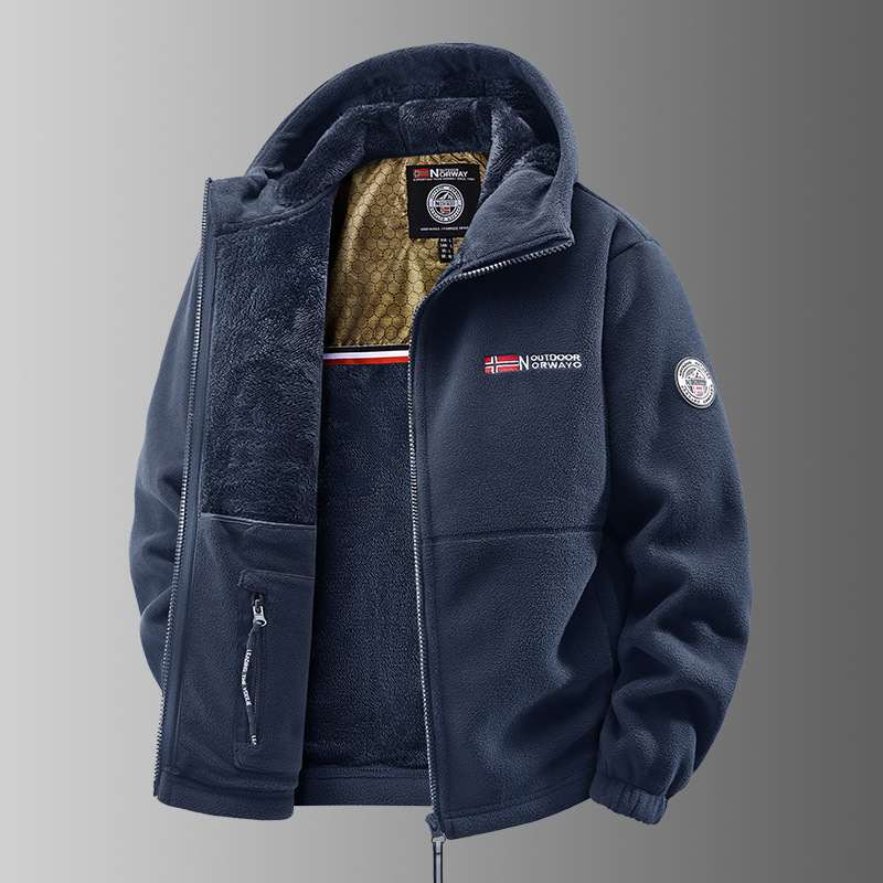 Men's Loose Casual Hooded And Velvet Printed Jacket