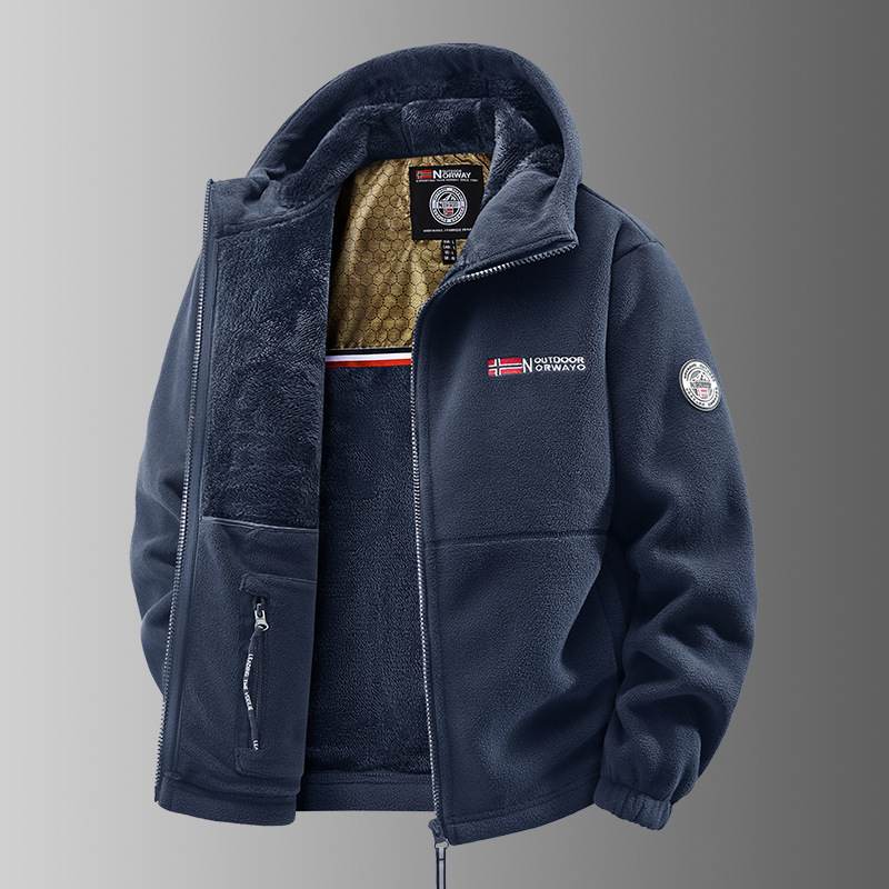 Men's Loose Casual Hooded And Velvet Printed Jacket