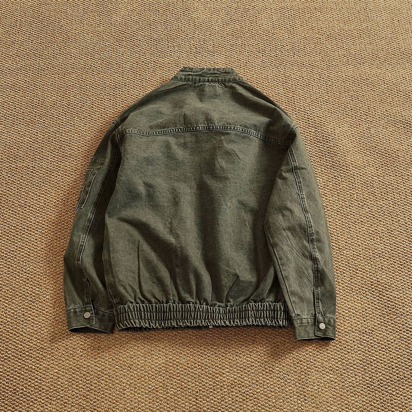Personalized Stand Collar Snap Collar Washed Classic All-match Retro Bomber Jacket