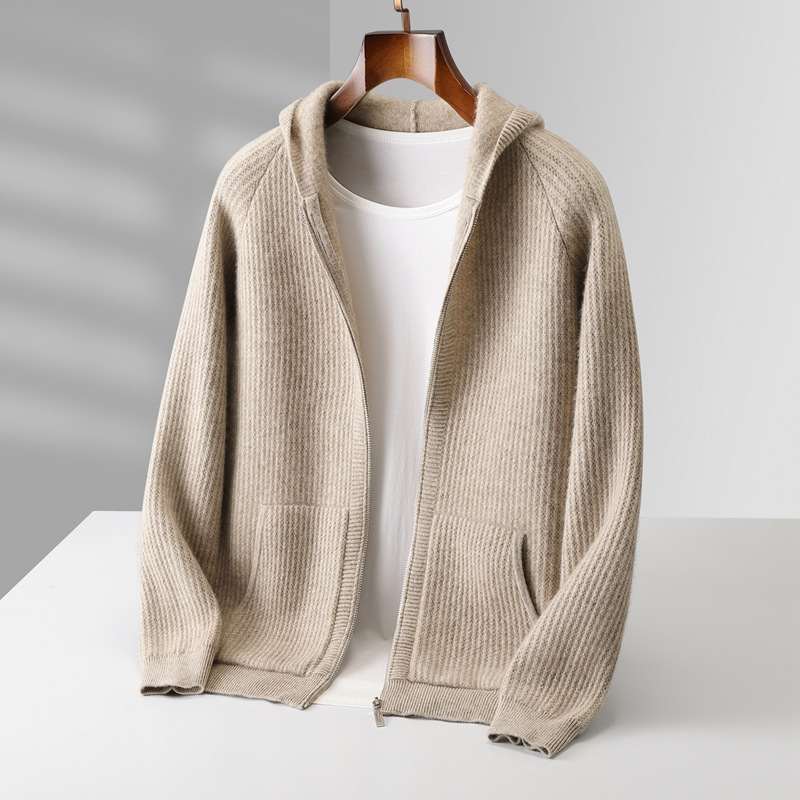 Hooded Cardigan Men's Thick Wool Jacket Loose Casual