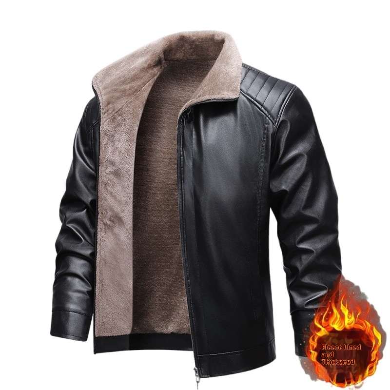Fleece-lined Thickened Real Leather Men's Fur Jacket