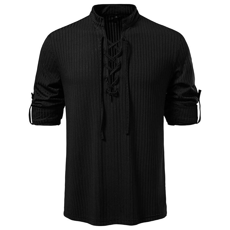Men's Casual Long Sleeve Drawstring Design T-shirt