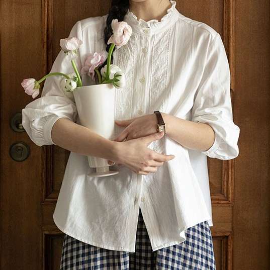 Stand Collar Long Sleeve Women's Shirt Fashionable All-match