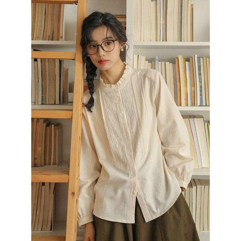 Stand Collar Long Sleeve Women's Shirt Fashionable All-match
