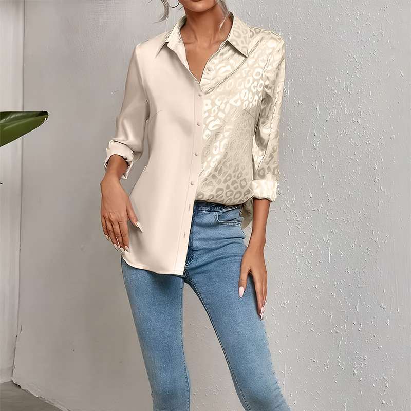 Elegant Style Leopard Print Women's Long-sleeved Double Shirt