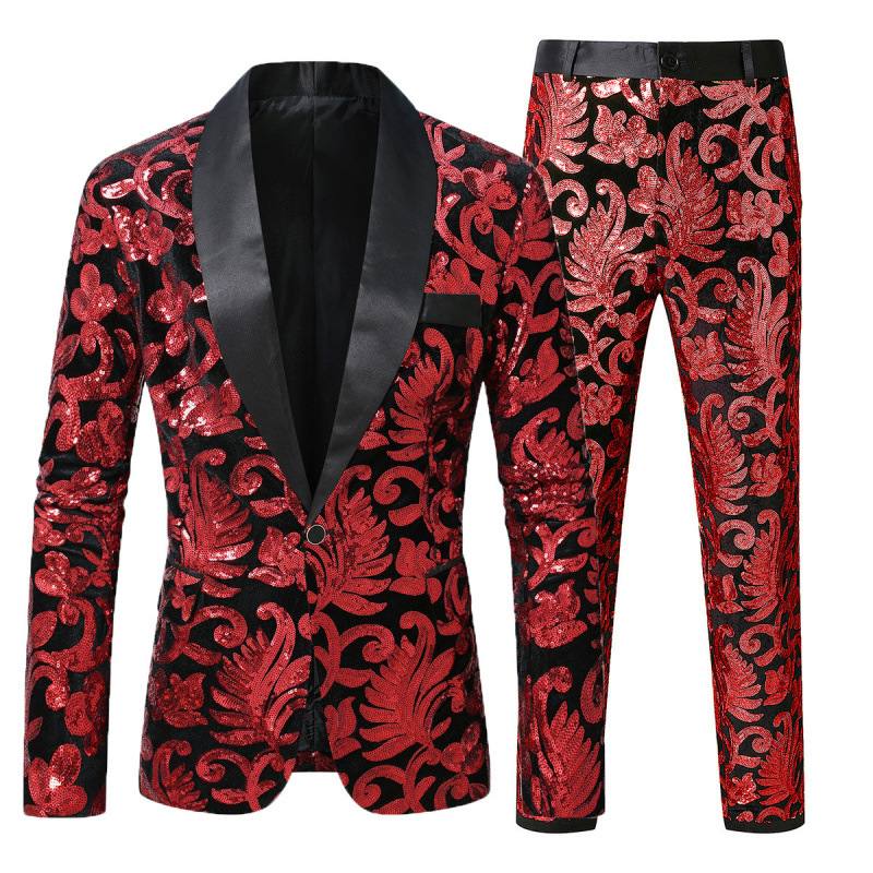 Men's Sequin Patterned Suit Two-piece Set