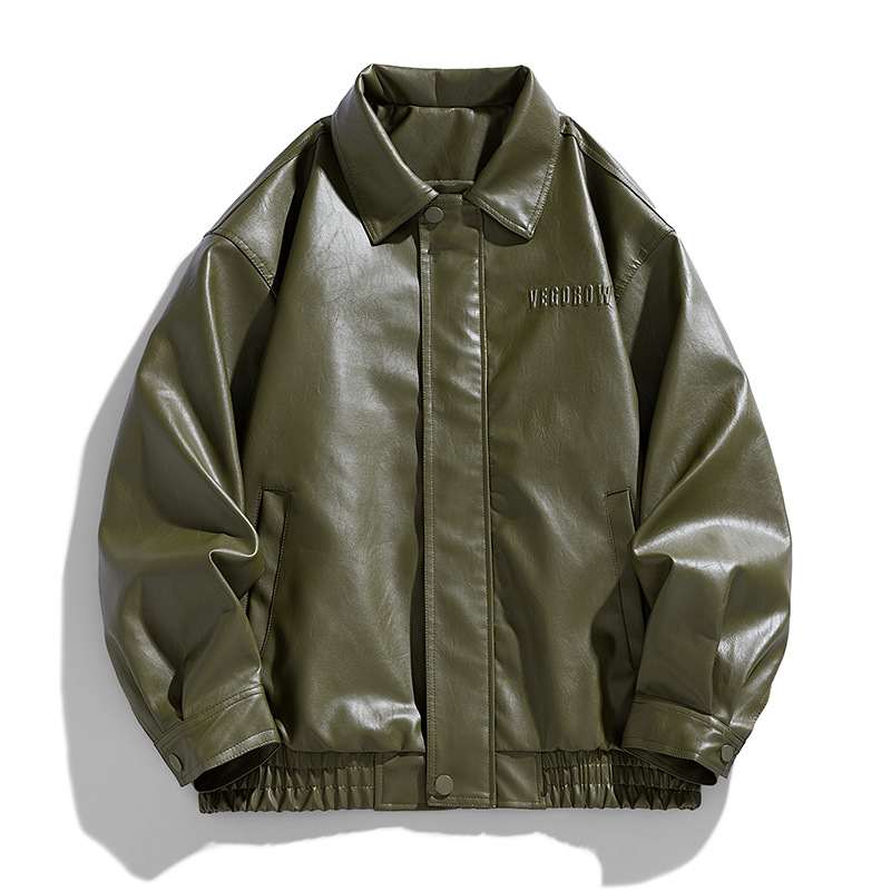 Loose Lapel American Trendy Brand Retro Motorcycle PU Leather Jacket