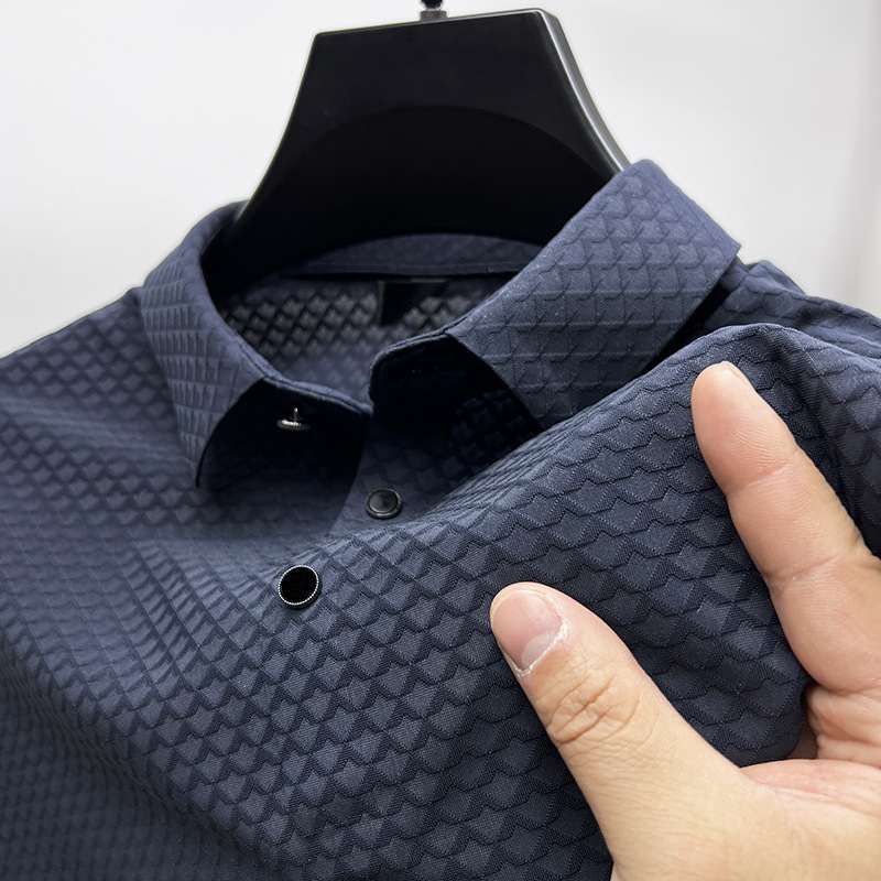 Waffle Ice Silk Short Sleeve T-shirt Men's Shirt Collar Polo Shirt