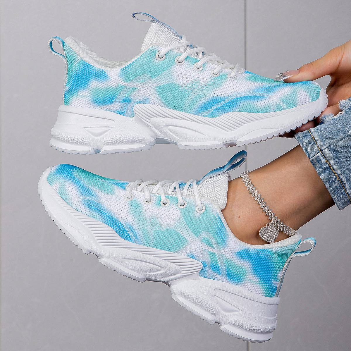 Casual Flower Sneakers Flat Large Size Upturned Lace-up