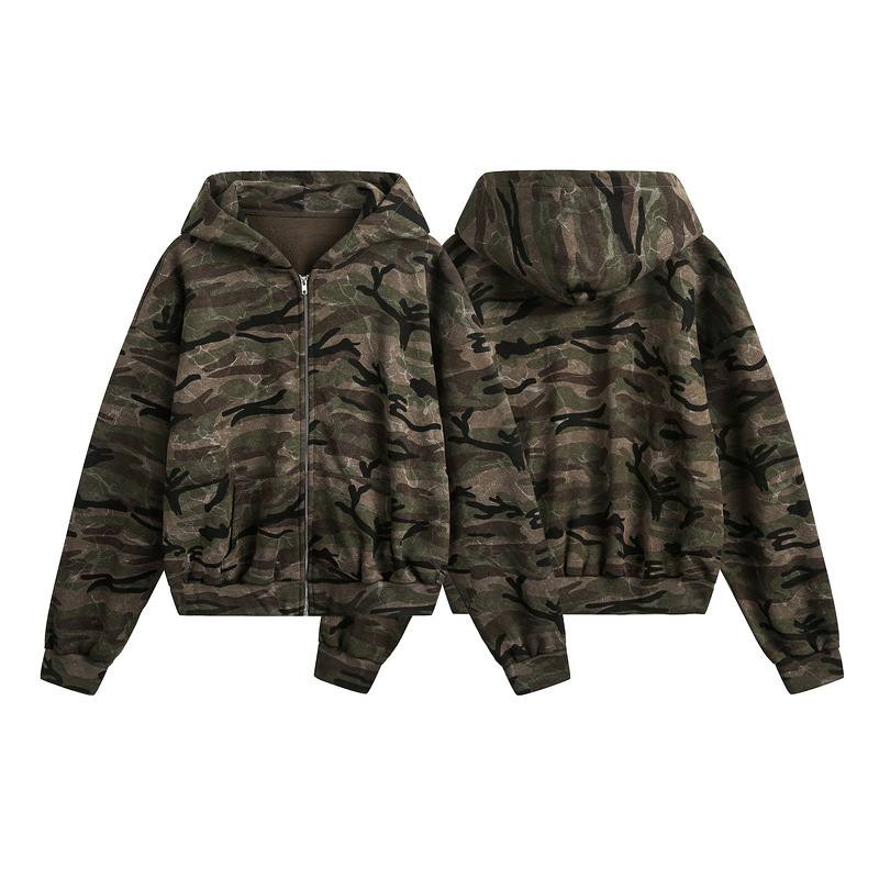 Autumn New American Retro Camouflage Hooded Sweatshirt