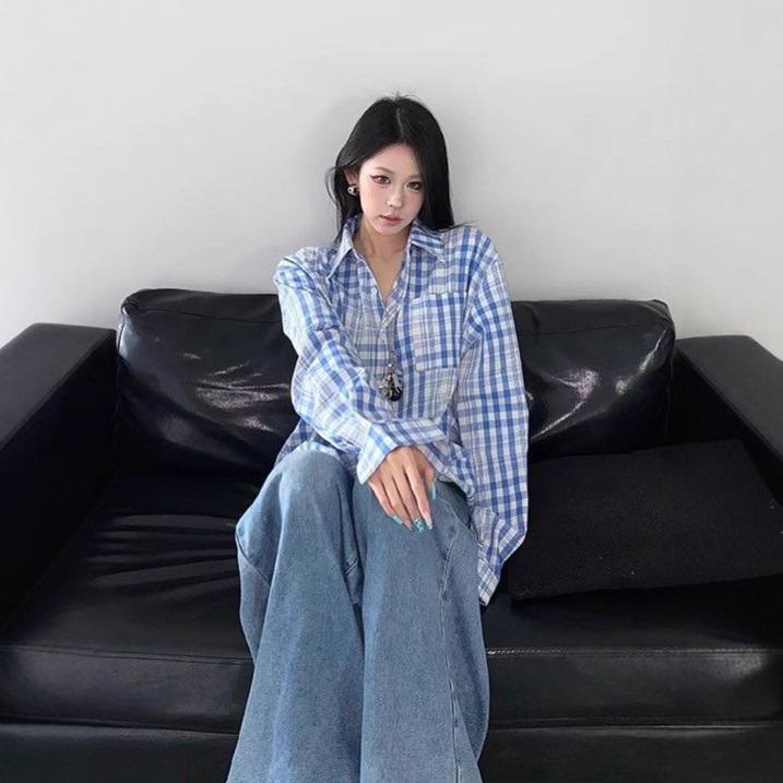 Women's Retro Color-block Loose Long Sleeve Shirt