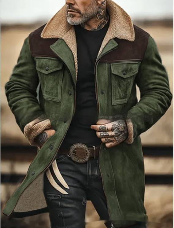 Suede Color-blocked Jacket With Multiple Pockets And Zippered Coat