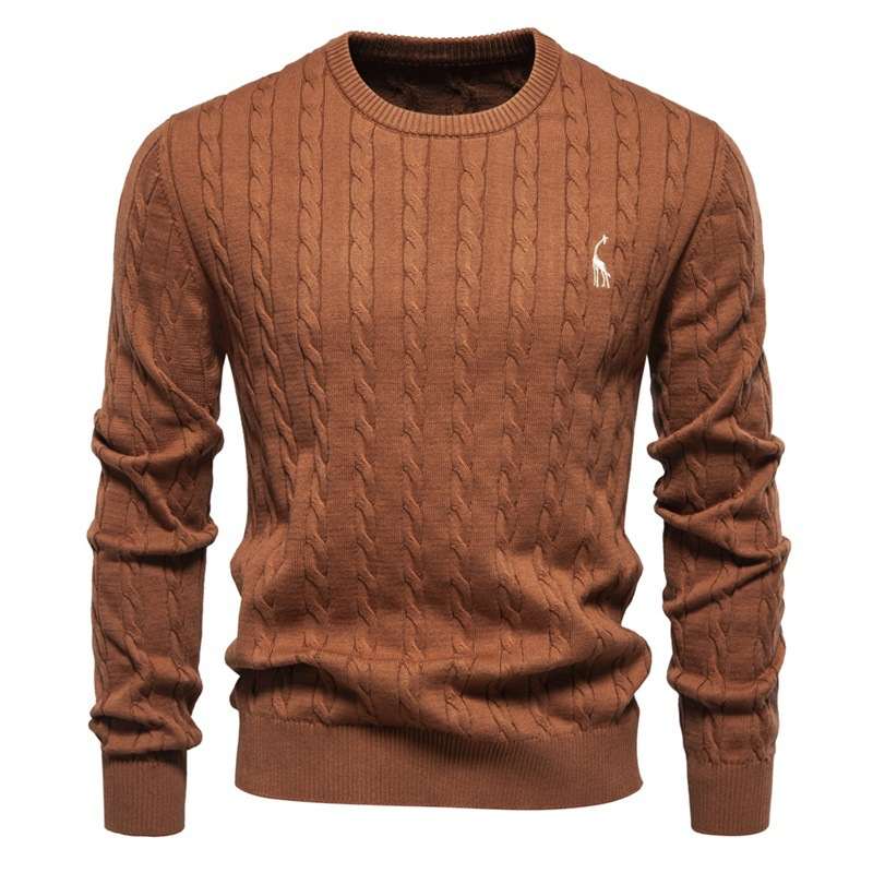 Embroidered Solid Color Knitted Sweater With Deer Pattern