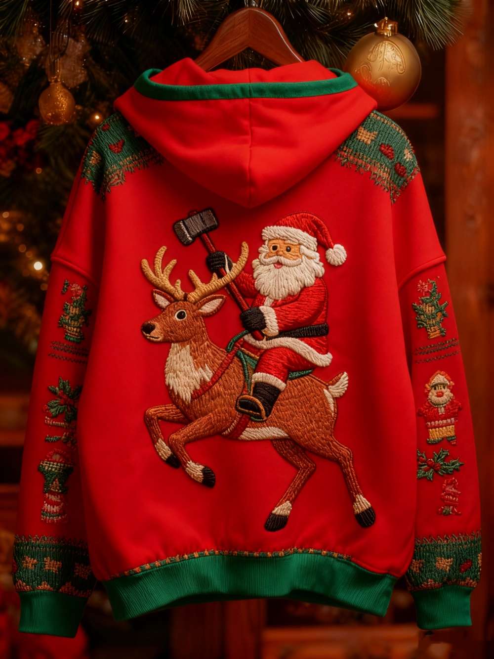 Men's Santa Print Hooded Sweatshirt