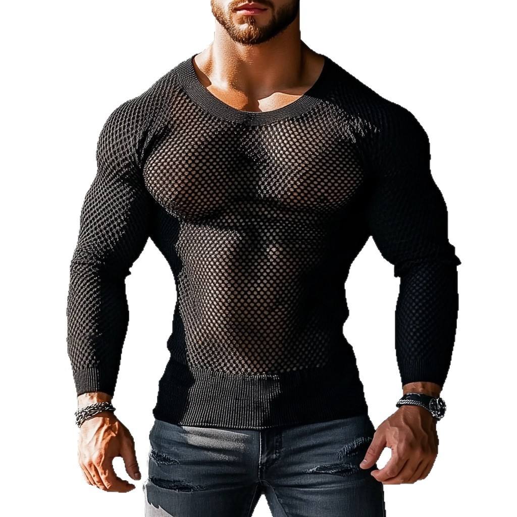 Men's See-through Tight-fit Muscle Long-sleeve T-shirt