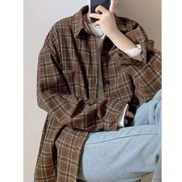 Men's Loose-fit Plaid Jacket For Spring And Autumn