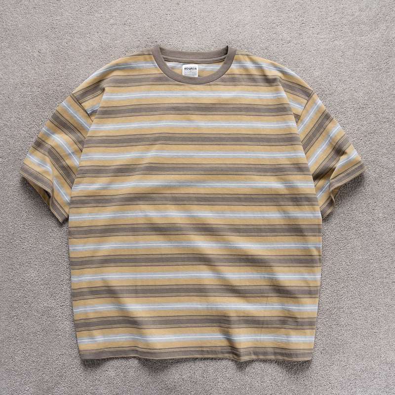 Loose-fitting Candy-colored Pinstripe Short-sleeve T-shirt