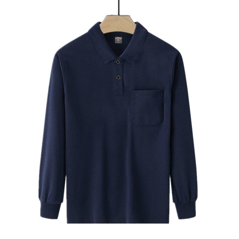 Men's Solid-color Long-sleeve Top With A Turn-down Collar And Real Pockets