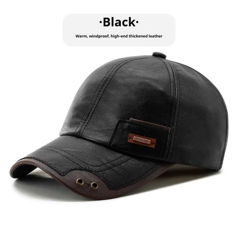 Winter Warm Windproof Snowproof Leather Fleece-lined Baseball Cap