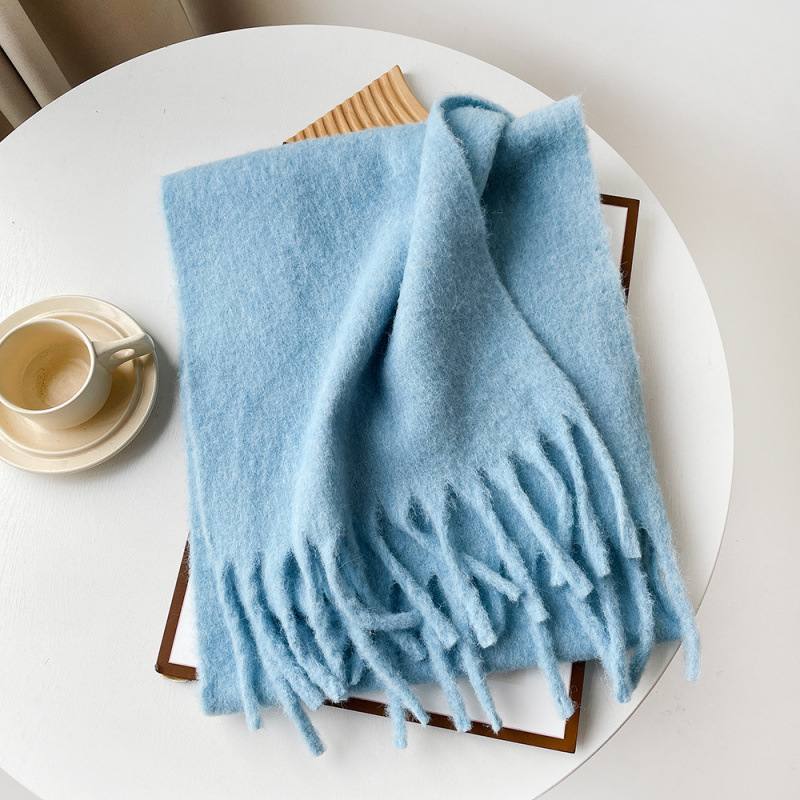 Mellard Merino Wool Korean-Style Relaxed-Feel Solid-Color Brushed Warm Scarf For Women