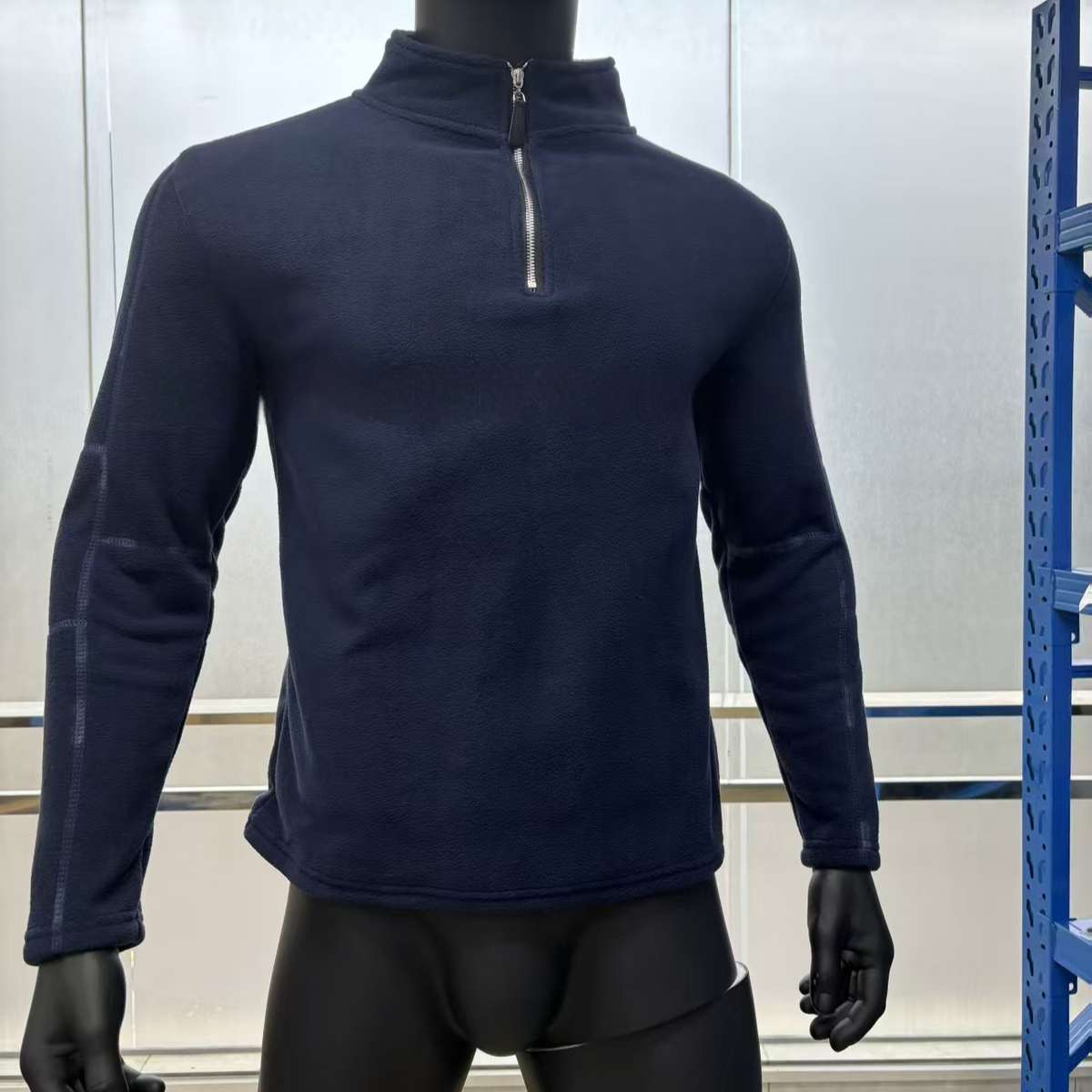 Men's AutumnWinter Stand-Up Collar Half-Zip Fleece Casual Trendy Solid-Color Top