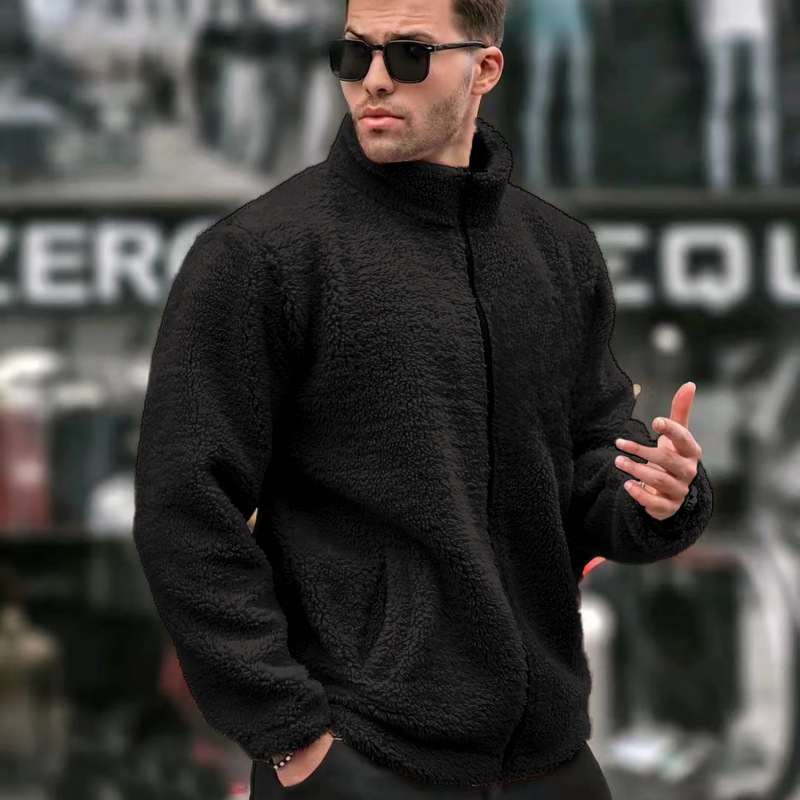Men's Solid-Colored Casual Long-Sleeve Zip-Up Jacket With Stand Collar