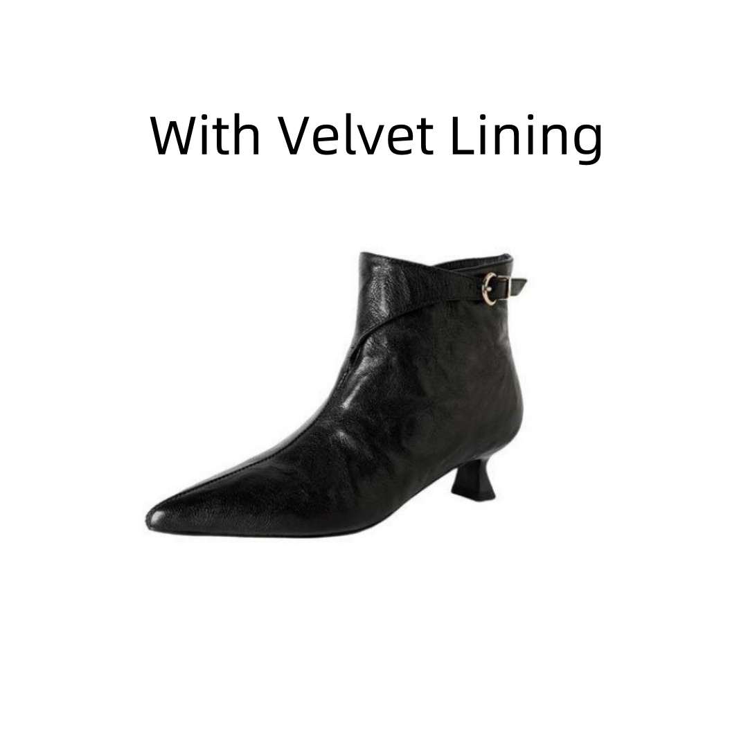 French-style Vintage Pointed-toe Mid-heel Ankle Boots For Women