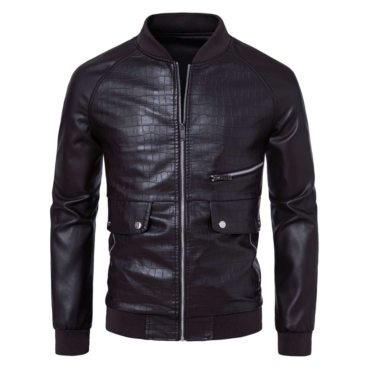 New Mens Stylish Stand-collar Casual Slim-fit Color-block Jacket
