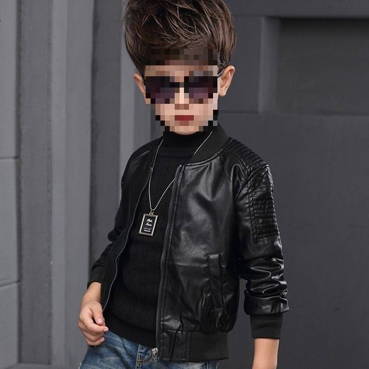 Fashionable PU Padded Abrasion-resistant Coat For Boys A Warm Slim-fit Short Leather Jacket