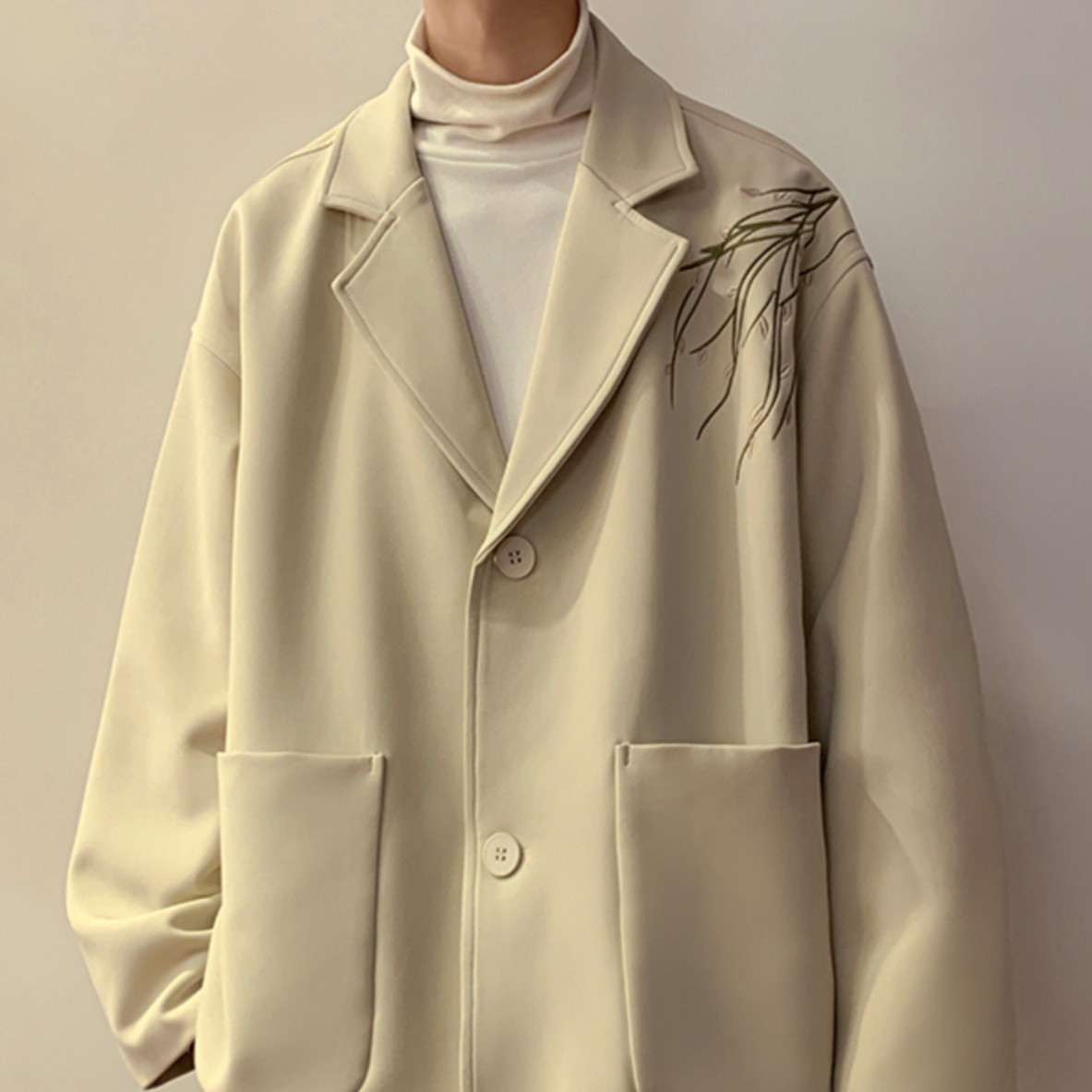 Mens Autumn Casual Stand-Up Collar Blazer