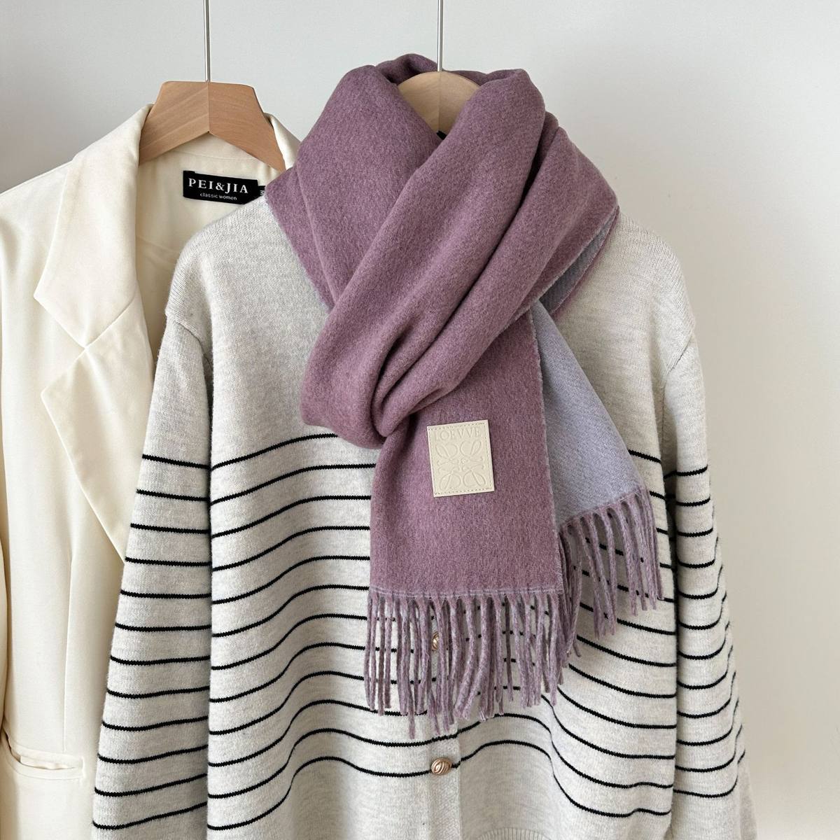 Thickened Double-sided Two-tone Wool Scarf Versatile Solid-color Tassel Shawl For Warmth And Style