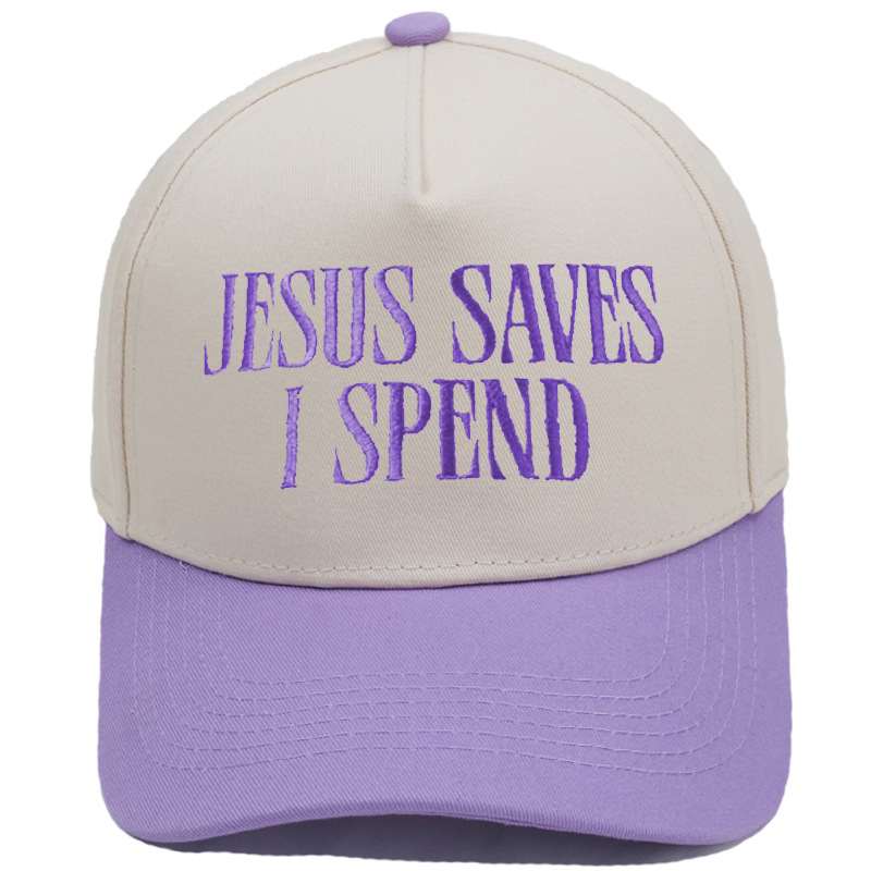 JESUS SAVES I SPEND Embroidered Trucker Hat Color-Block Baseball Cap