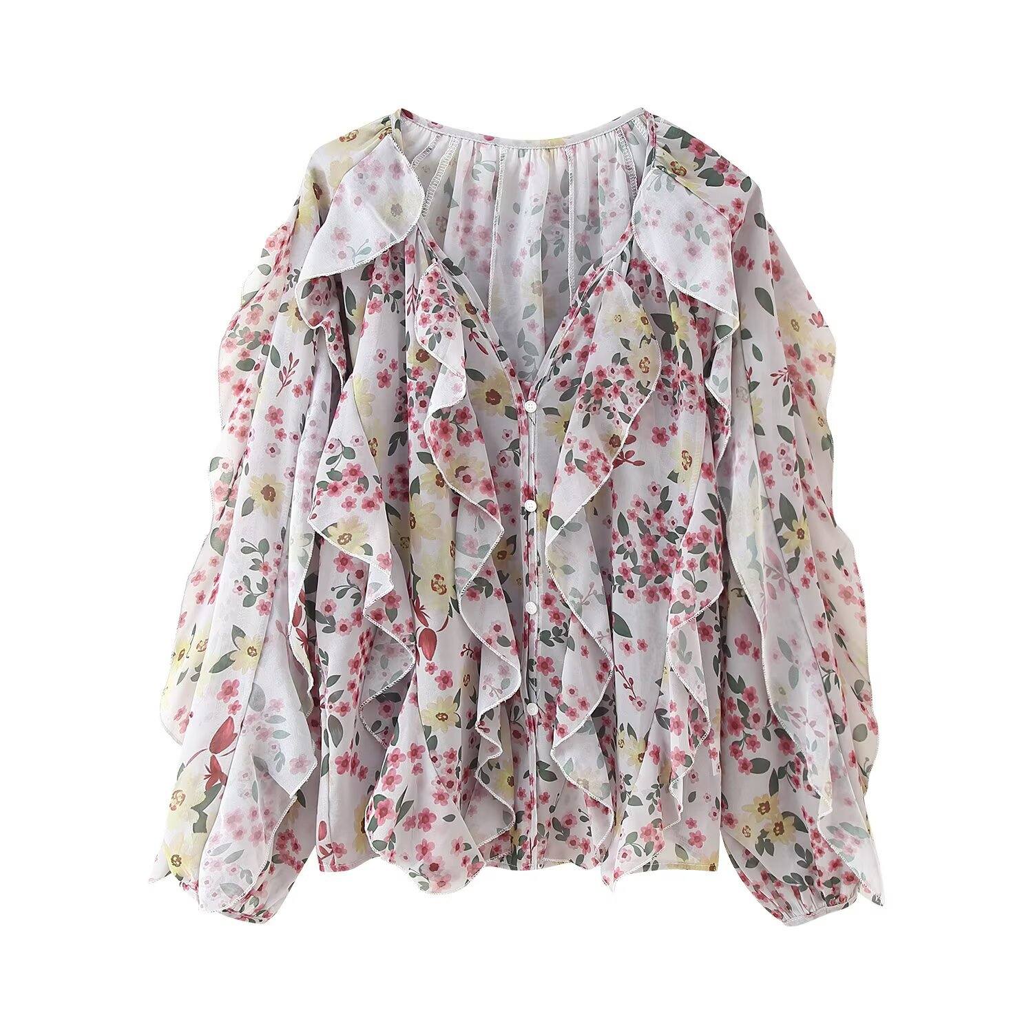 Womens Western-style Clothing V-neck Layered-design Blouse