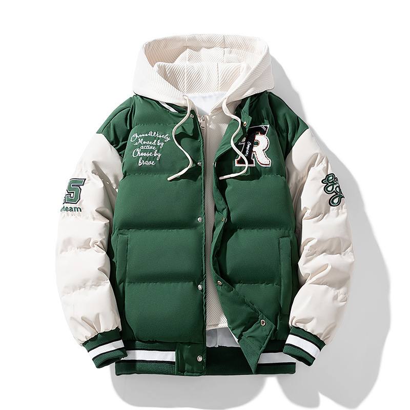 Mens Stylish Winter Faux Two-Piece Cotton Padded Jacket