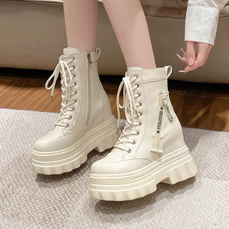 Womens Non-Slip High-Top Ankle Boots With Side Zipper And Laces