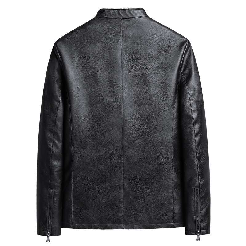 Mens Biker PU Leather Stand-Up Collar Slim-Fit Stylish Leather Jacket